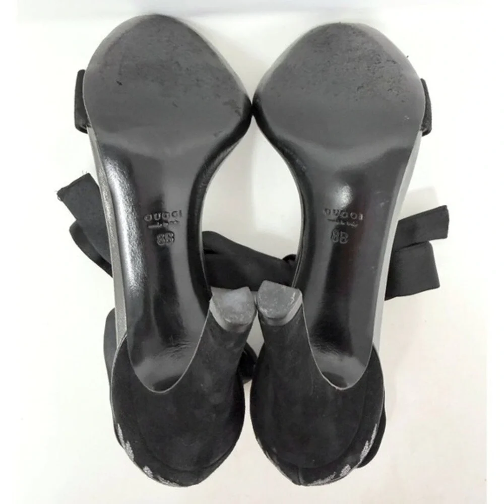 Gucci Tom Ford‎ Era Black Satin Bow Embroidered Heels 8B